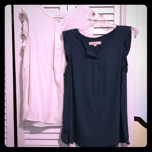 Set of 2 LOFT ruffle sleeveless henley tops